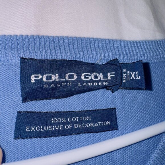Men's Polo Ralph Lauren Golf Blue Long Sleeve V Neck Cotton Sweater size XL - Picture 3 of 6